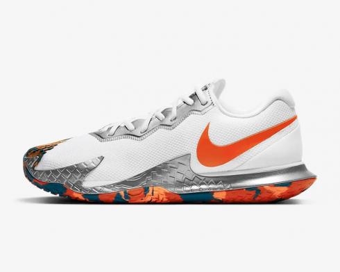 Nike men's court air zoom vapor cage 4 tennis shoes white and team orange clearance