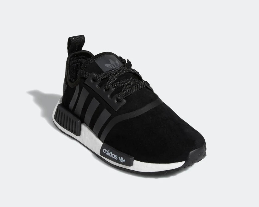 Adidas NMD R1 J Core Black Shiny Blue Cloud White Shoes F97579