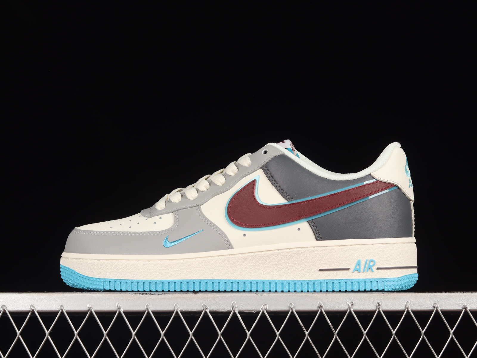 666 - Nike Air Force 1 07 Low Rouge Grey Blue Dark Red LJ8822 - nike light  grey pants women interview - StclaircomoShops