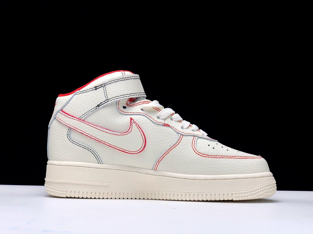 Nike Air Force Mid All White Red Casual Sneakers AO2518 226