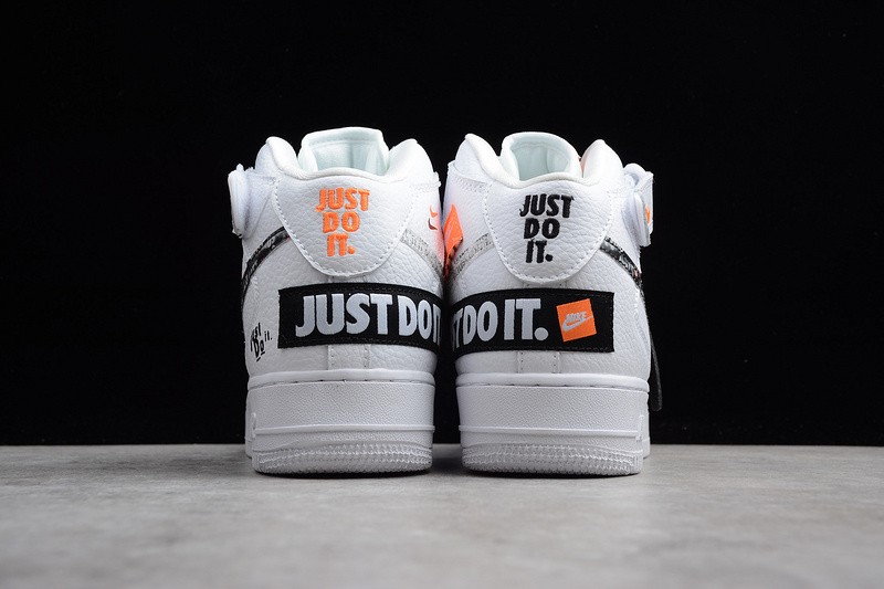 GaleriahitShops 100 Nike Air Force 1 Mid Just Do It White Black Total Orange BQ6474 ladies nike air max skyline black solar Air Force 1 Mid Flyknit