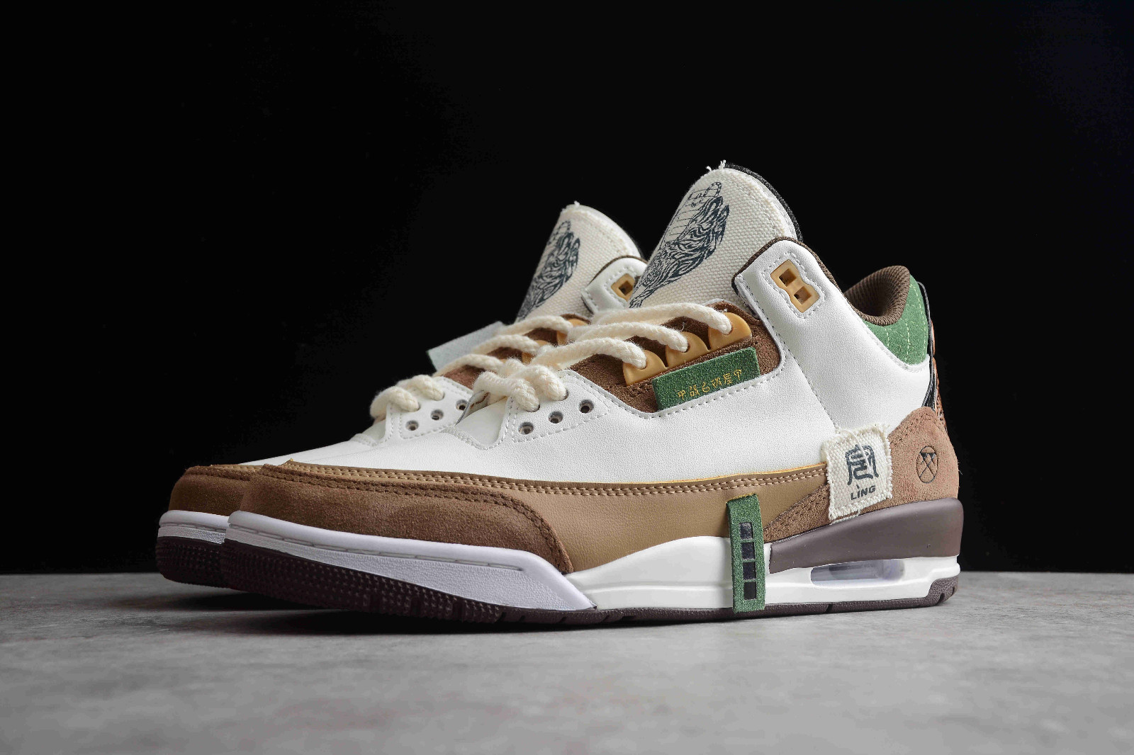 brown and white jordan 3