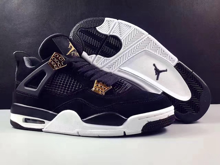 RvceShops - Air Jordan Retro 4 Bred - Nike Air Jordan 4 IV Royalty AJ4 Retro  Men Shoes Black Gold 308497 - 032
