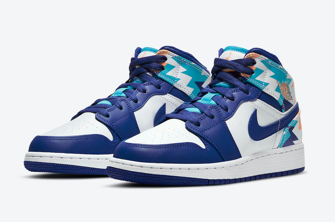 Nike Air Jordan 1 Mid SE Elephant Print UK 6 EU 39 - 105 - Air Jordan 1 Mid  GS Geometric Print White Chlorine Blue 555112 - StclaircomoShops