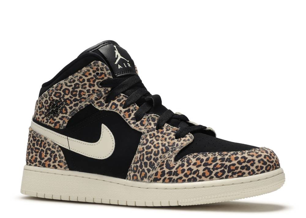 Air Jordan 1 Mid Se Gs Leopard Pale Ivory Ore Black Desert BQ6931 - nike  shox with silver sparkles shoes sale - 021 - CastlecarekidsShops
