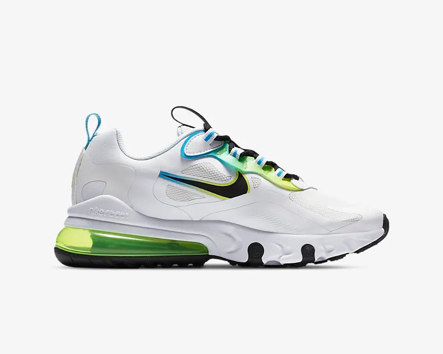 Nike Air Max 270 React GS White Blue Fury Volt Black DB4676 Air Max 270 100 nike air max 2090 cz8130 100 release info AcmShops