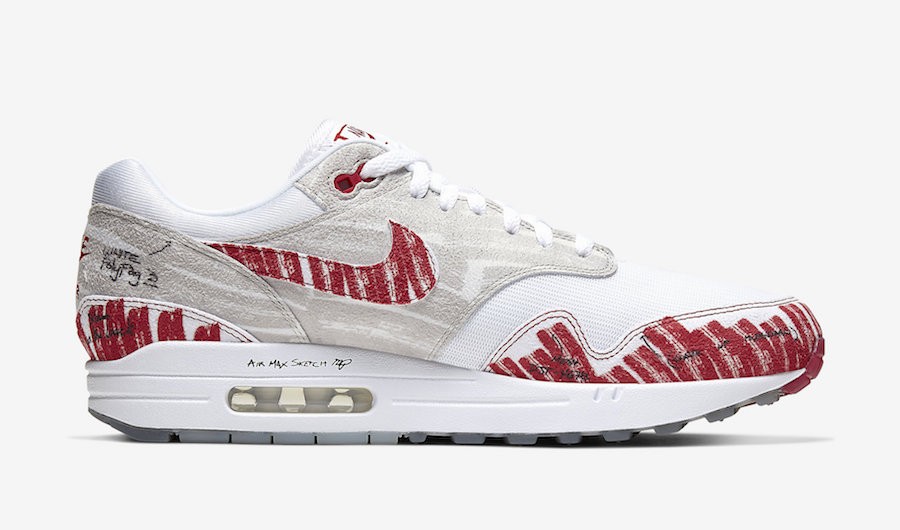 Nike air max 1 sketch to shelf white red top