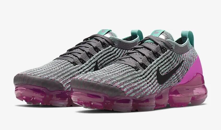 Nike Air VaporMax Flyknit 3 Gunsmoke Laser Fuchsia Tropical Twist Black CI7577 nike womens air force 1 low light blue hair Nike Air VaporMax 001 AcmShops