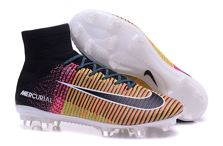 Nike Mercurial Superfly V FG ACC Kids Soccers Shoes Rainbow Black White Mercurial Superfly High GmarShops Tommy Hilfiger striped low top sneakers Bianco