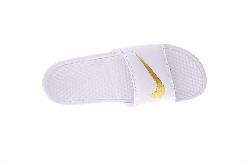 Nike benassi gold swoosh slides sales