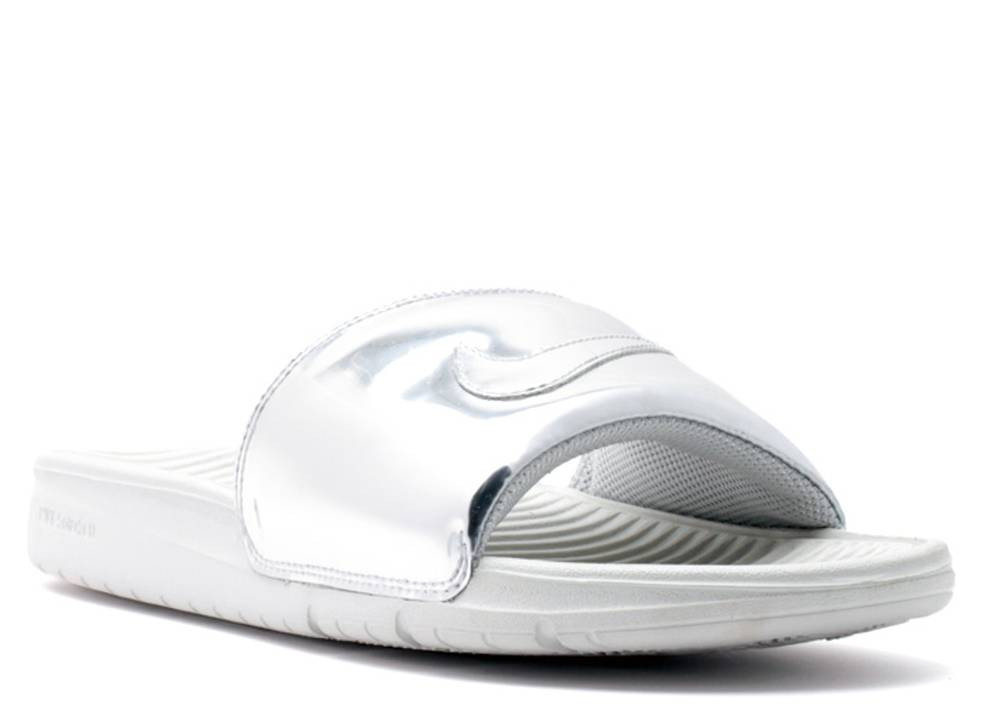 Nike benassi silver sales