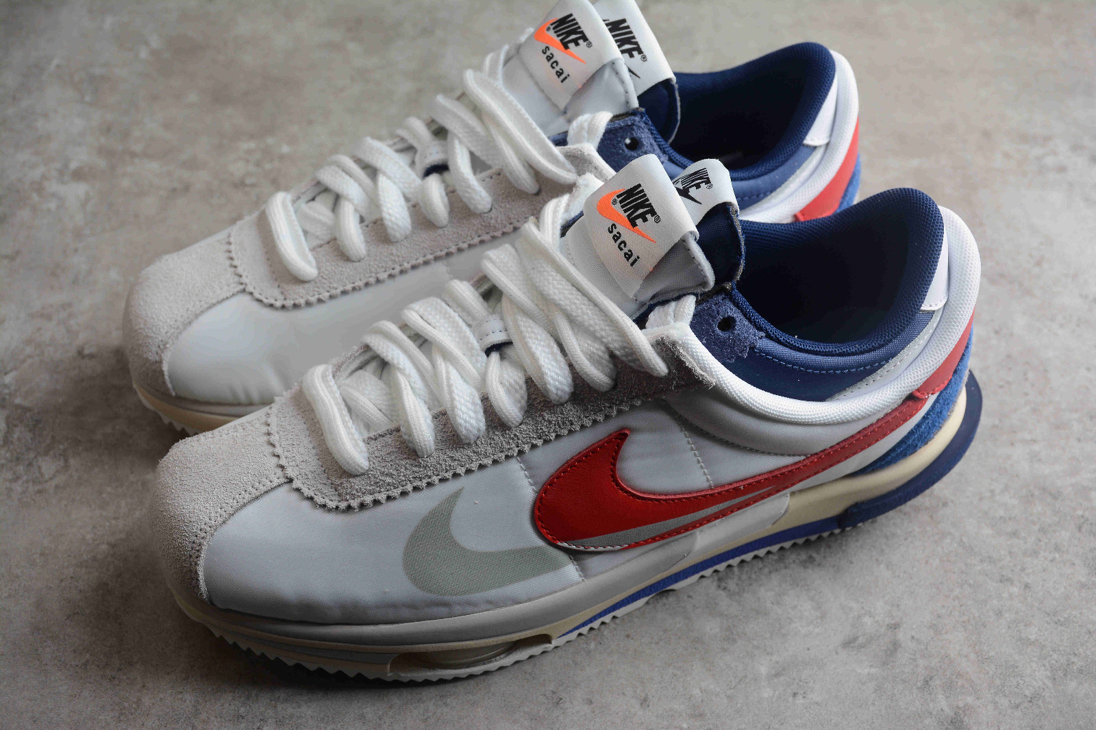 Sacai x Nike Cortez White Red Navy Blue 
