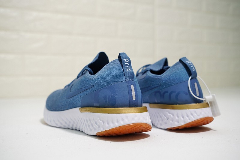 BvfShops Nike Epic React Flyknit Blue Metallic Gold White AQ0067 nike wedge sneakers for women green hair black 995 Nike EPIC React Flyknit