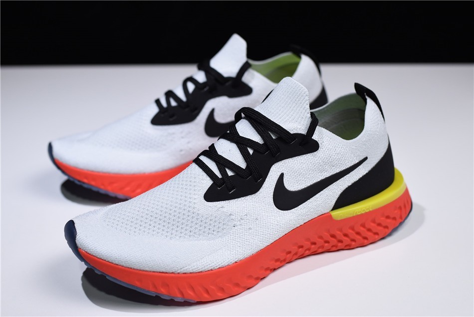 Nike Epic React Flyknit True White Pure Platinum Bright Crimson Volt AQ0067 103 - StclaircomoShops - jordan 6 rings gamma blue