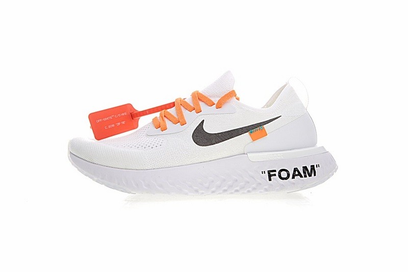 Off x Nike Epic React Flyknit Summit White Black Orange AQ0070 - nike shox boys size 6 boots - StclaircomoShops 100