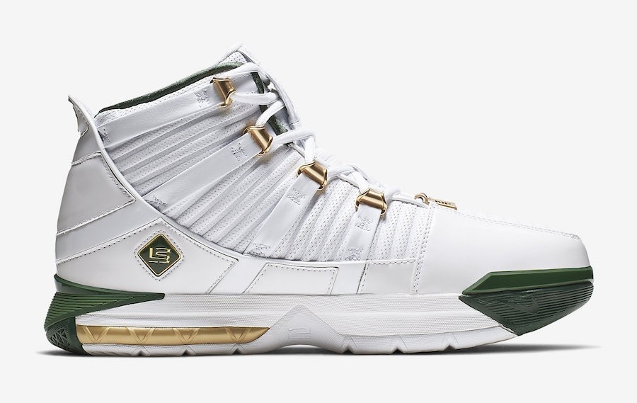 Zoom Lebron 3 GaleriahitShops nike shoes with stripes on the side of head Nike Zoom LeBron 3 QS SVSM Home White Deep Forest Gold Dust AO2434 102