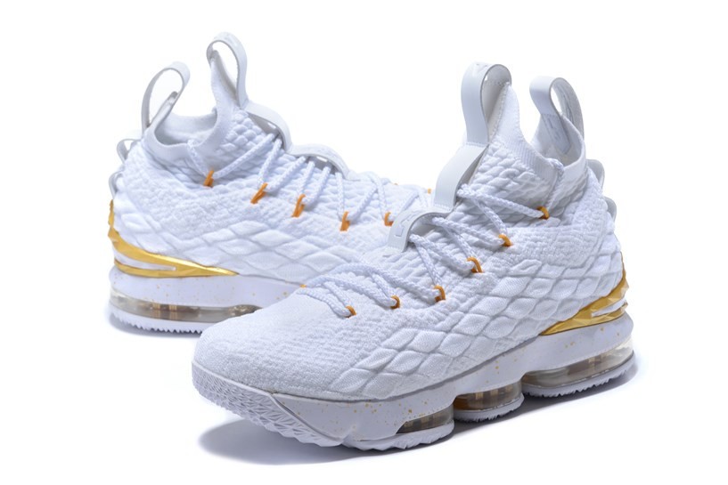 Lebron 15 white and gold sales